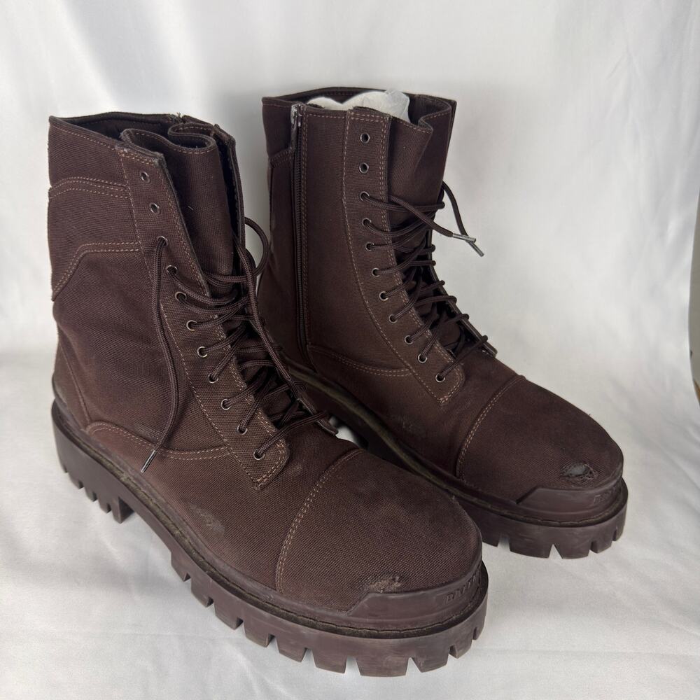 BALENCIAGA Combat Strike Boot Dark Brown Cotton Canvas EU 46 US 13 845015